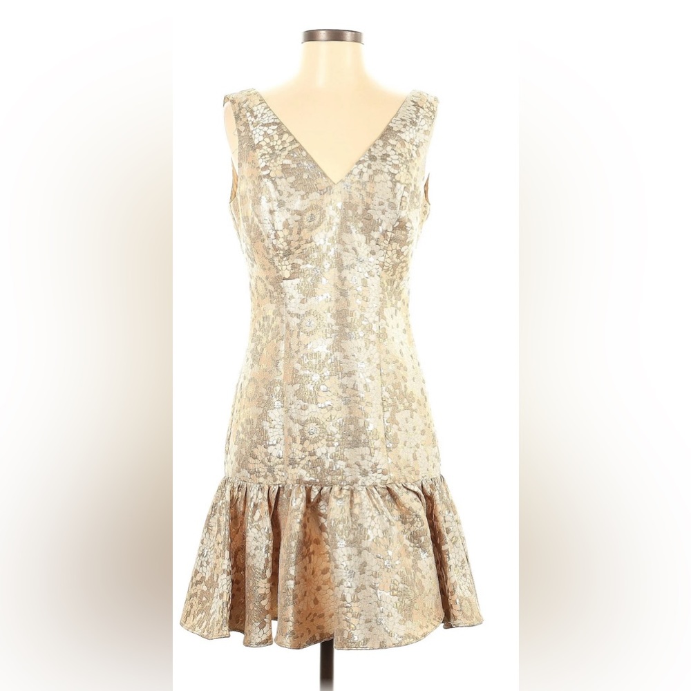 Badgley Mischka mini dress in gold / champagne